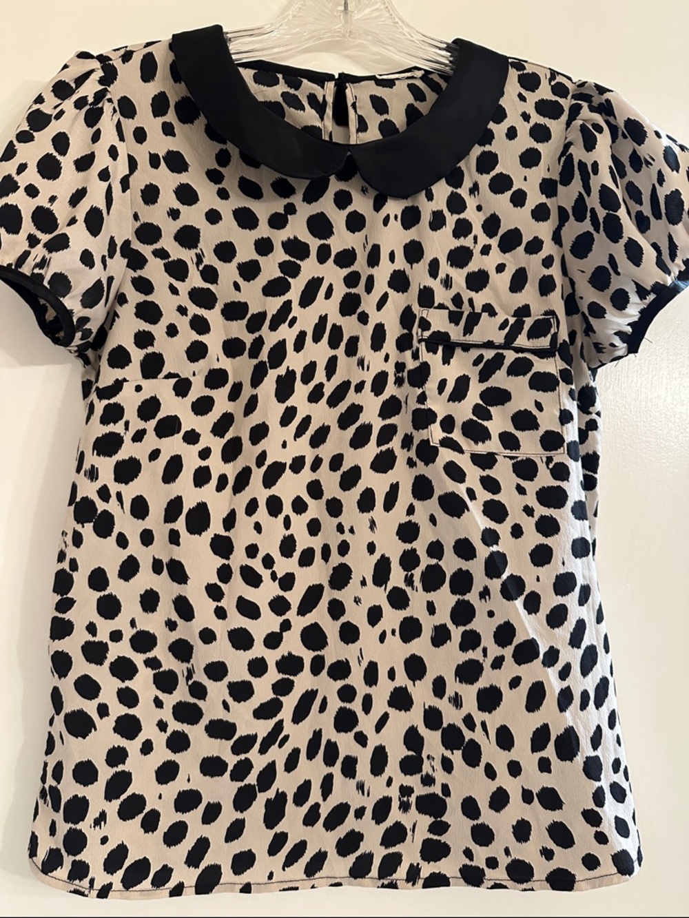 'Black & Cream Spot Peter Pan Collar Top